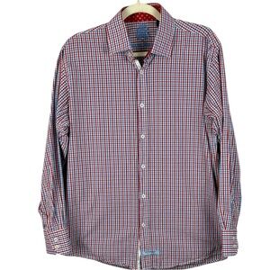 English Laundry Cotton Gingham Button Down Shirt Red/Blue/White Size 16 34/35